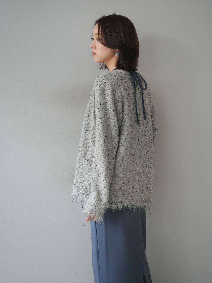 [予約]ネップフリンジニットカーディガン/khaki