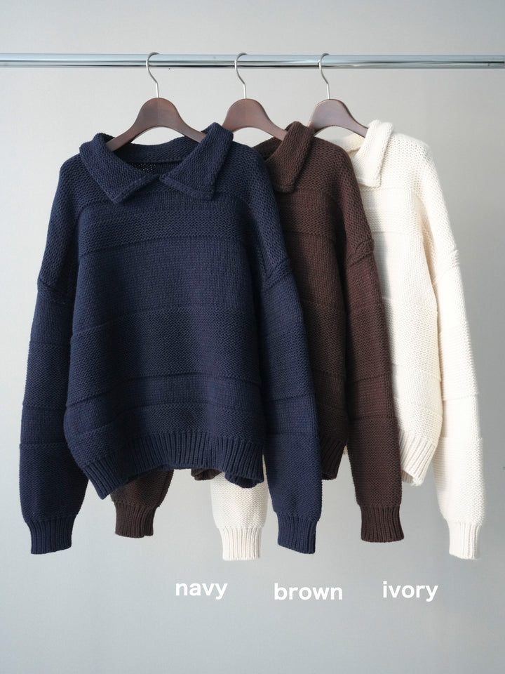 [SET]襟付きボーダー編みニットプルオーバー+襟付きボーダー編みニットプルオーバー(2set)