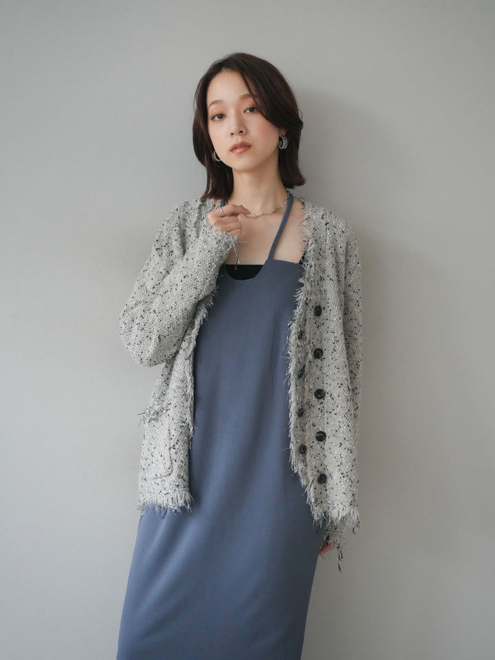 [予約]ネップフリンジニットカーディガン/khaki