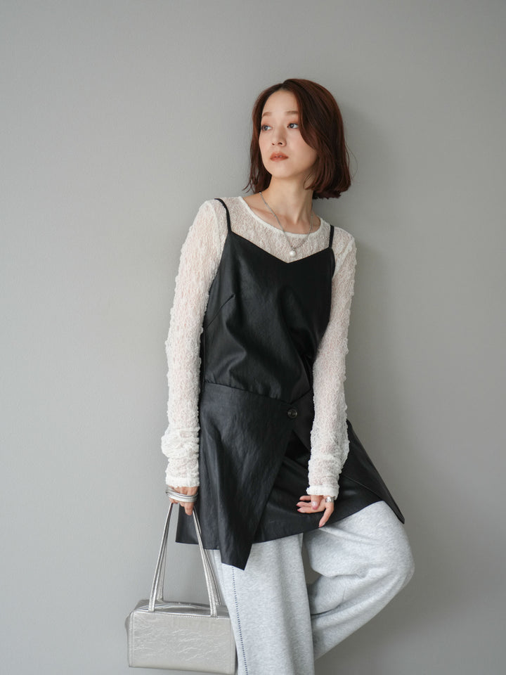 [予約]レイヤードレザーキャミソールチュニック/ブラック