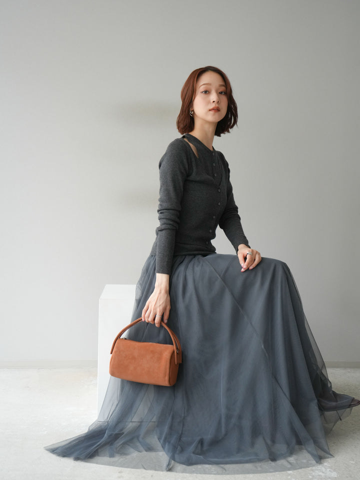 [予約]レイヤードデザインニットカーディガン/チャコール