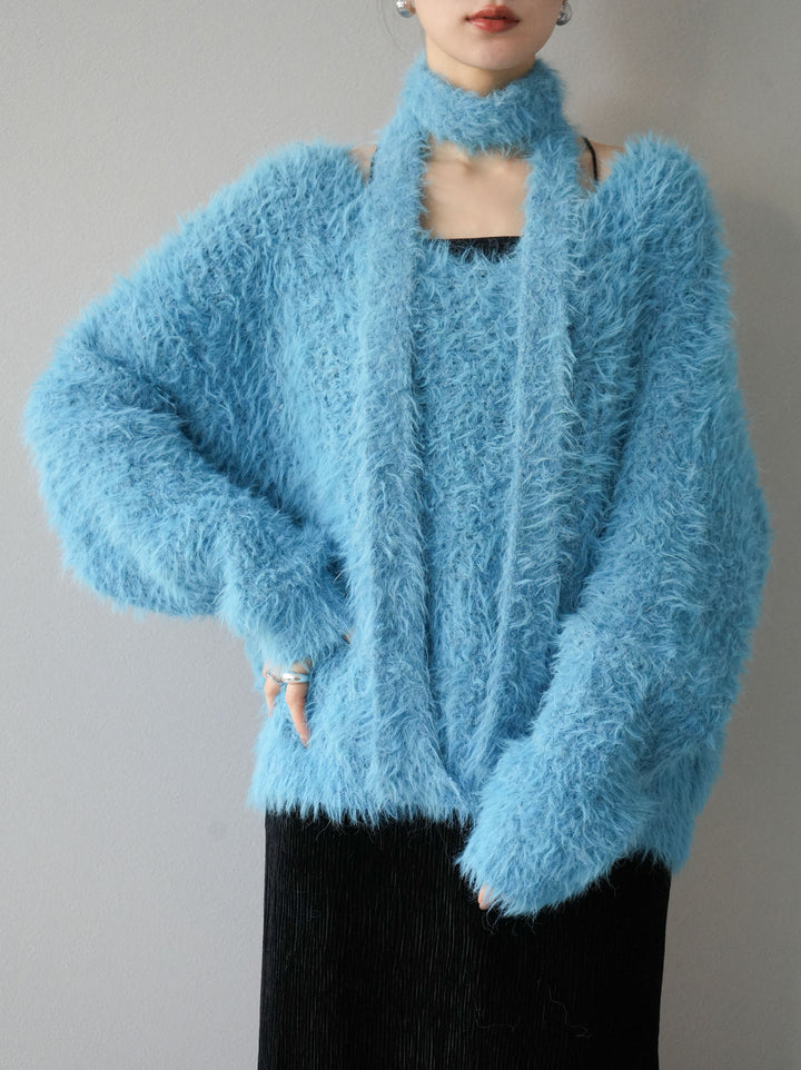 [預訂] 混紡毛絨針織披肩/藍色