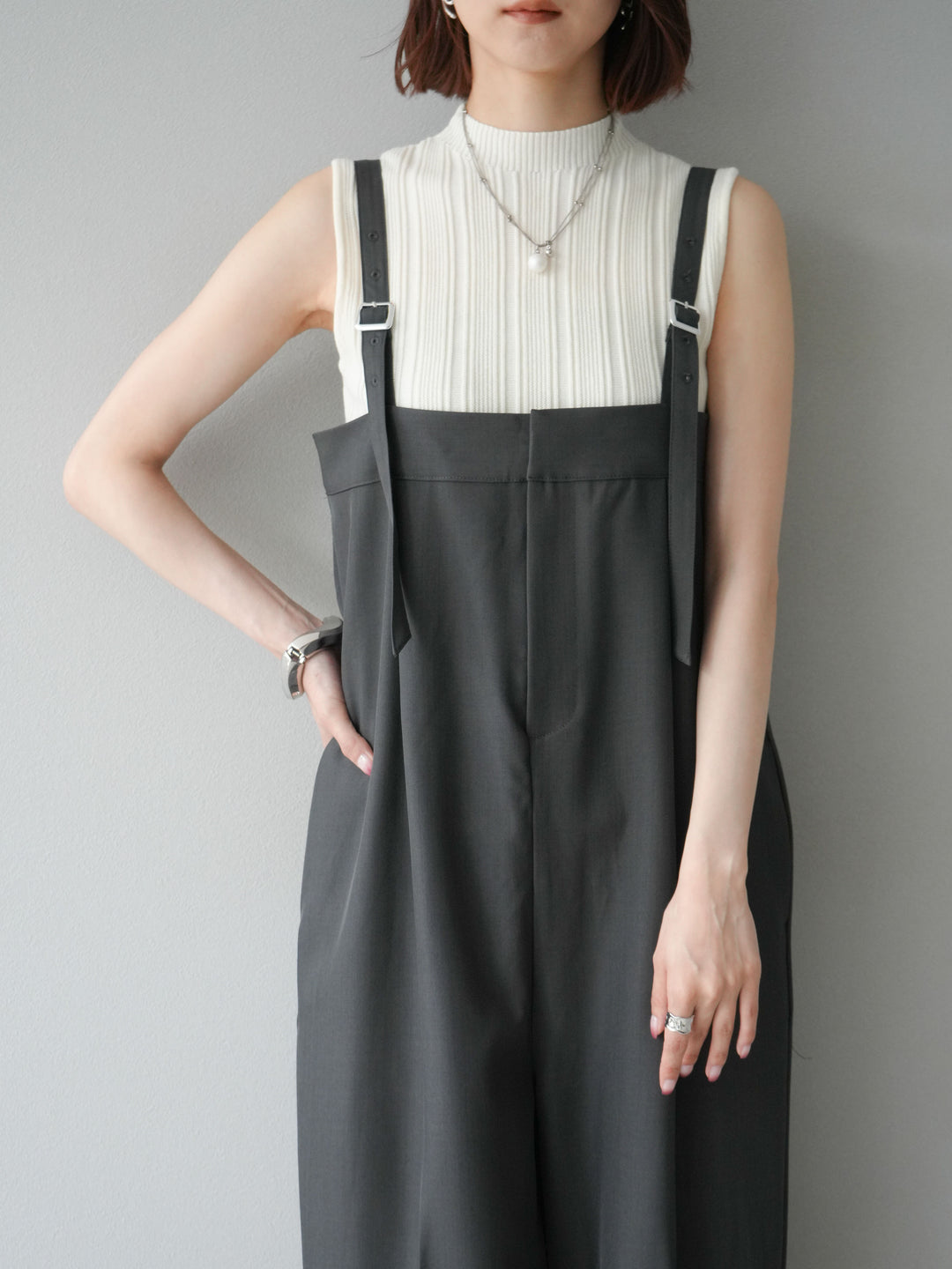 [予約]スリーブレスランダムリブニットトップス/アイボリー