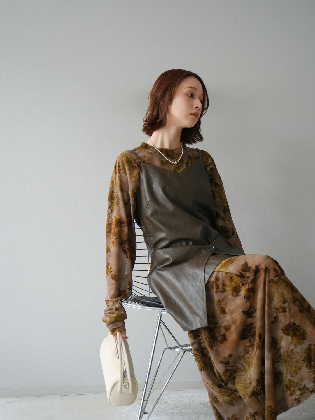 [予約]レイヤードレザーキャミソールチュニック/ブラウン