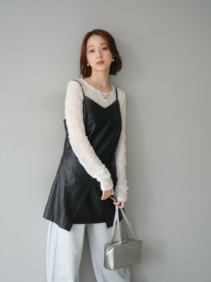 [予約]レイヤードレザーキャミソールチュニック/ブラック