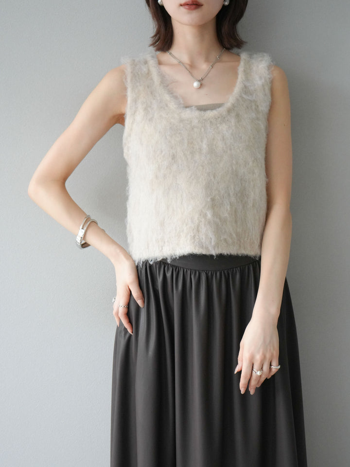 [予約]ミックスシャギーUネックベスト/エクリュ