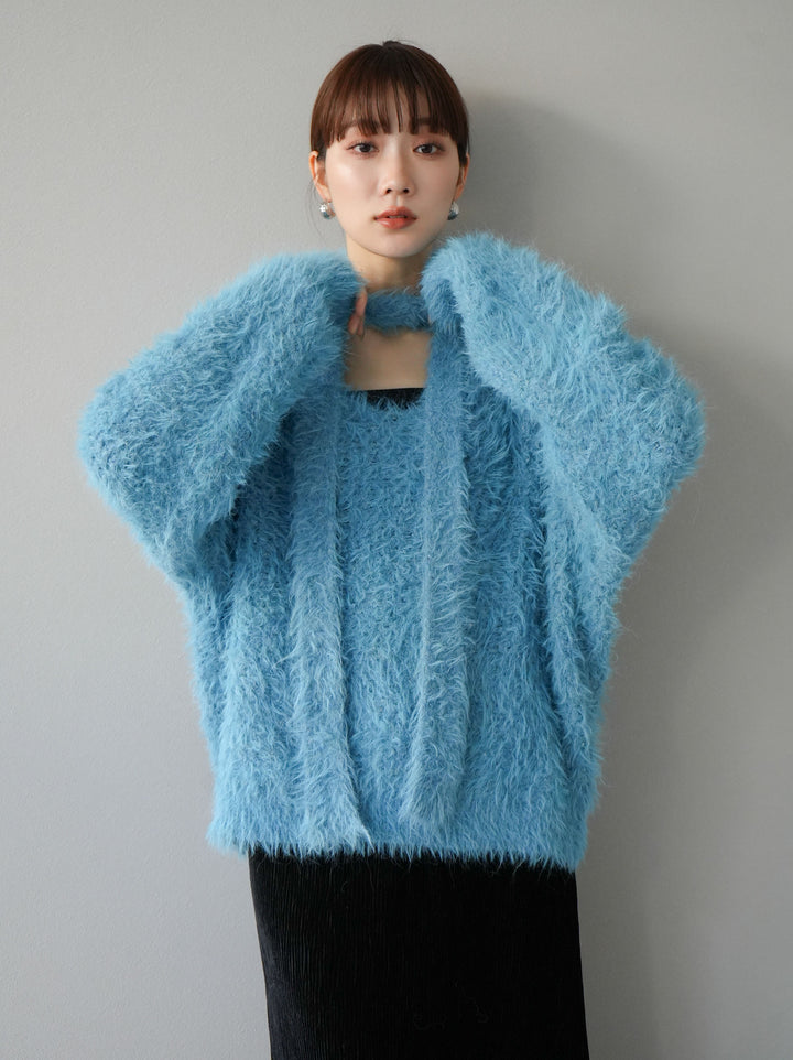 [預訂] 混紡毛絨針織披肩/藍色