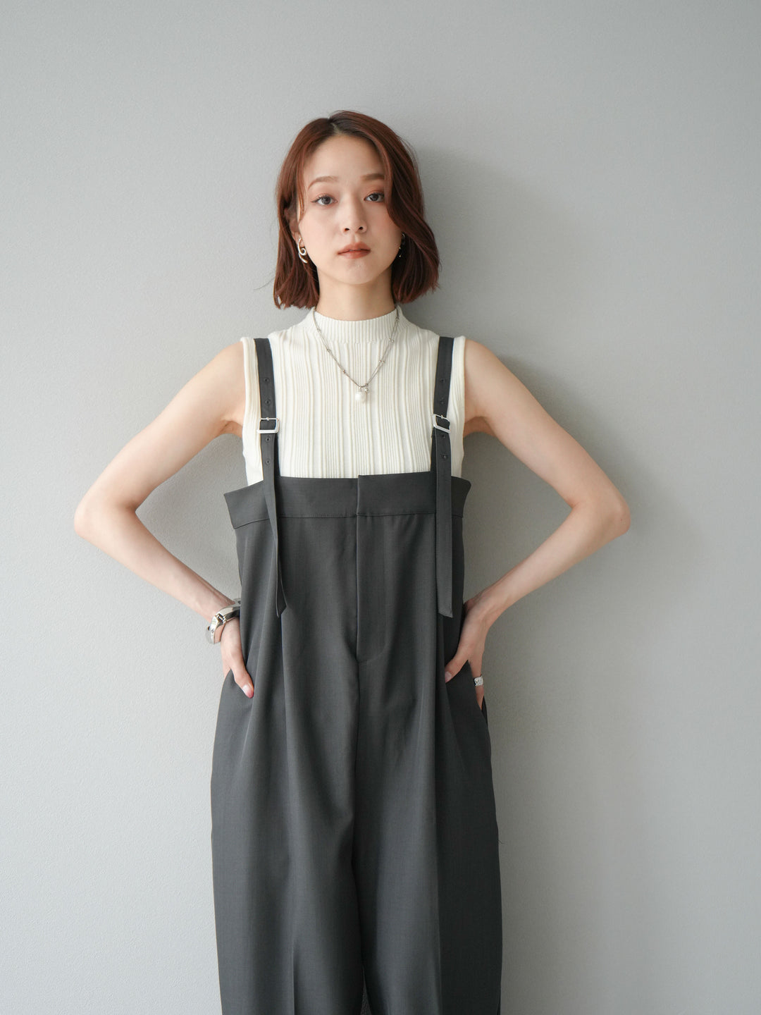 [予約]スリーブレスランダムリブニットトップス/アイボリー