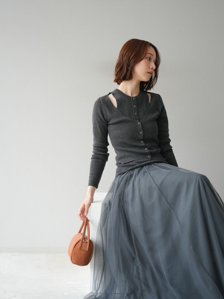 [予約]レイヤードデザインニットカーディガン/チャコール