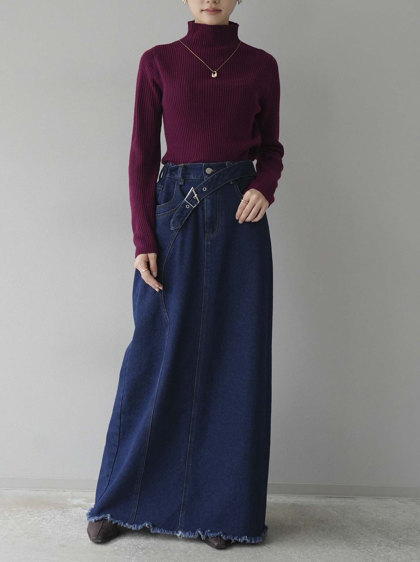 予約]オフネックリブニットトップス/ボルドー – Lumier