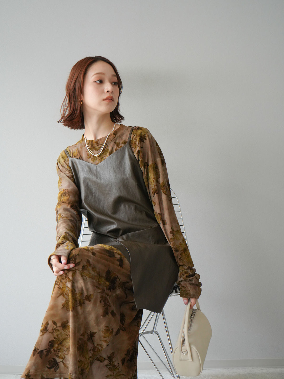 [予約]レイヤードレザーキャミソールチュニック/ブラウン