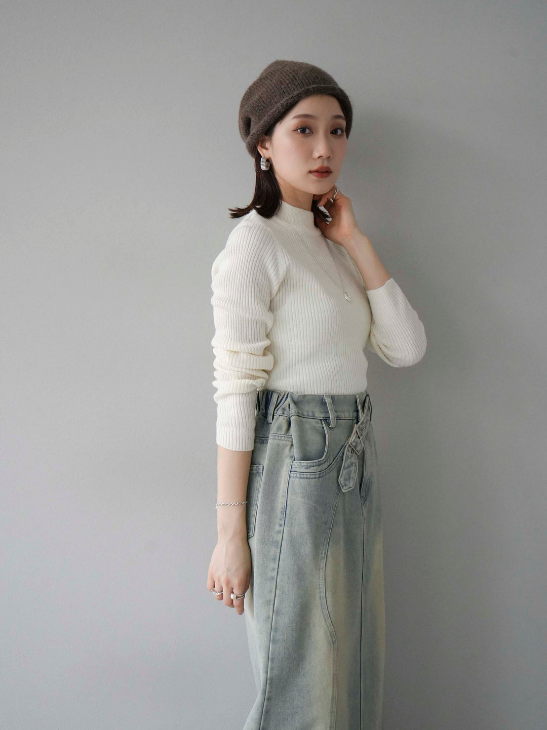 [預訂] 瓶頸羅紋針織上衣/下衣