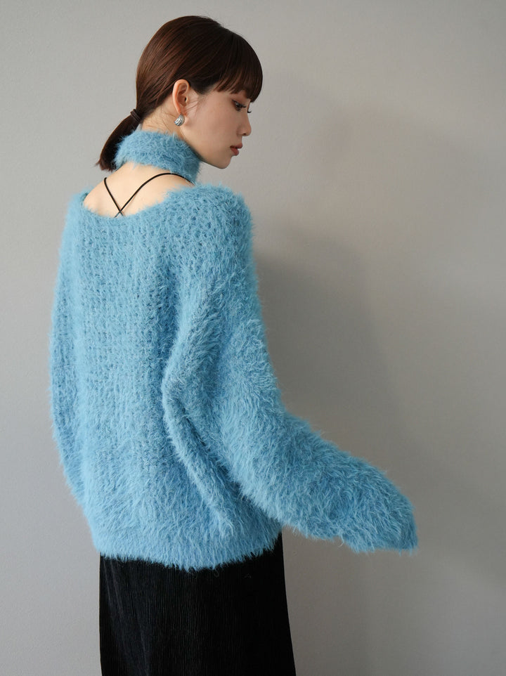 [預訂] 混紡毛絨針織披肩/藍色