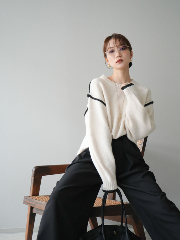 [予約]バイカラーパイピングニットプルオーバー/ivory