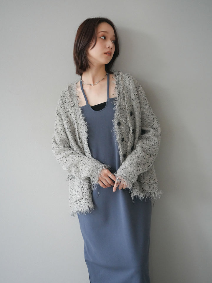 [予約]ネップフリンジニットカーディガン/khaki