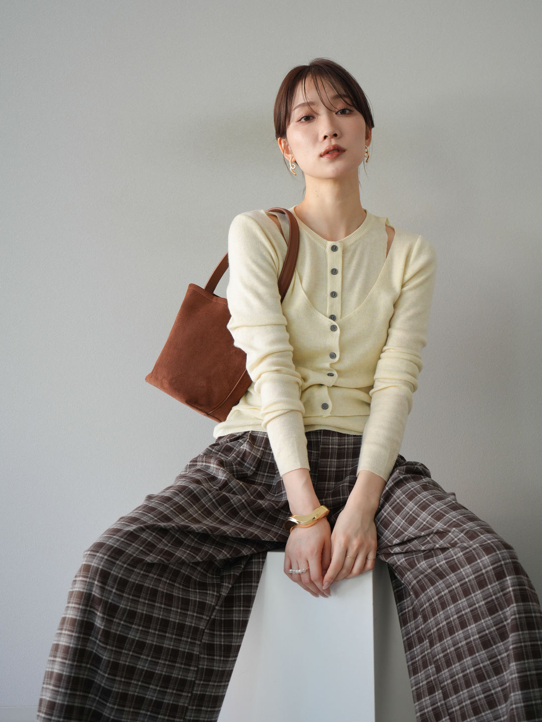 [予約]レイヤードデザインニットカーディガン/アイボリー