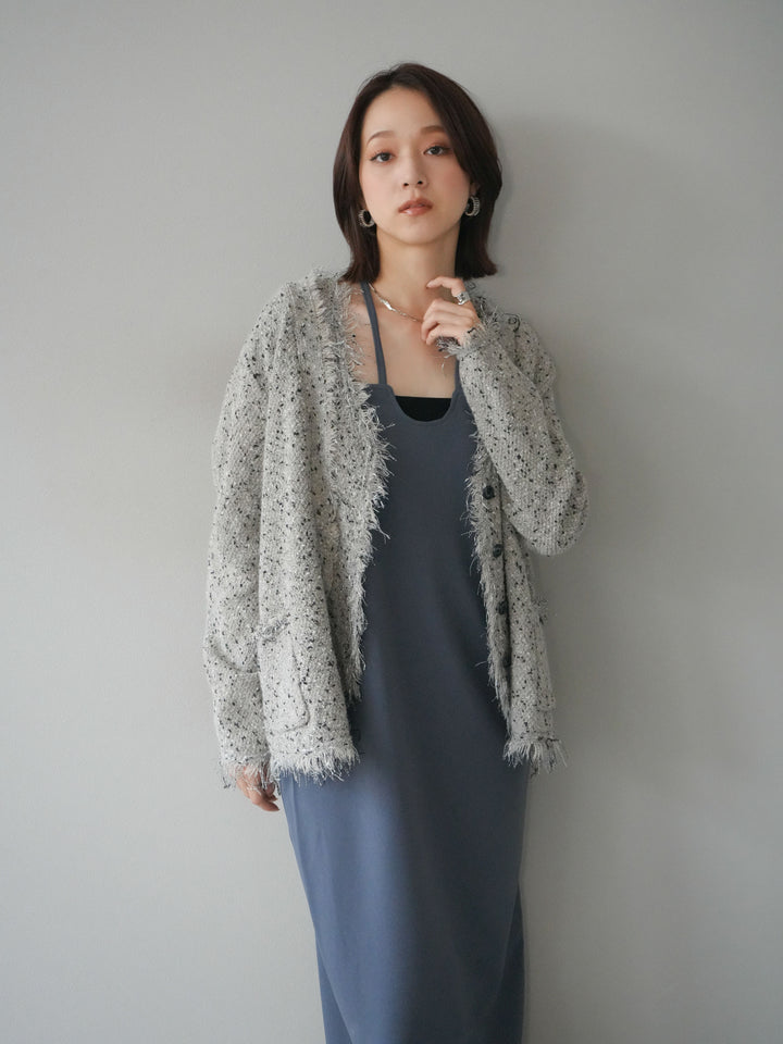 [予約]ネップフリンジニットカーディガン/khaki