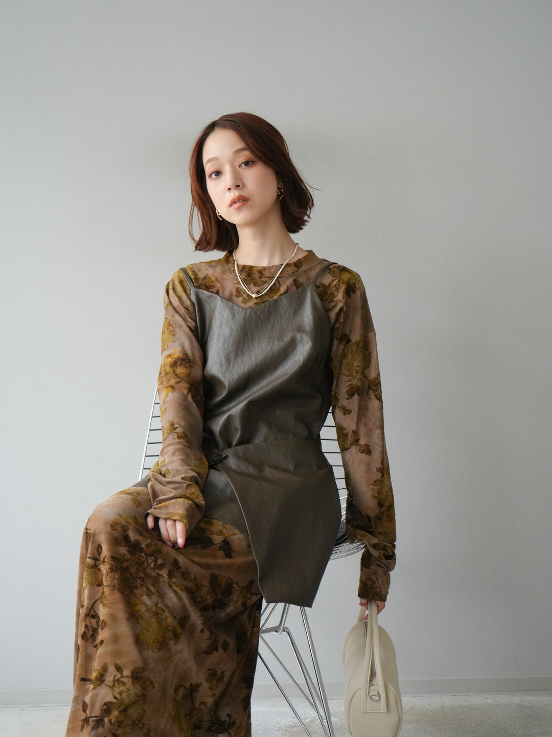 [予約]レイヤードレザーキャミソールチュニック/ブラウン