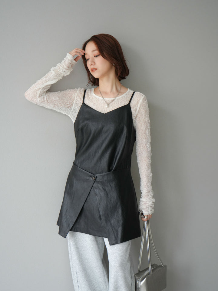 [予約]レイヤードレザーキャミソールチュニック/ブラック