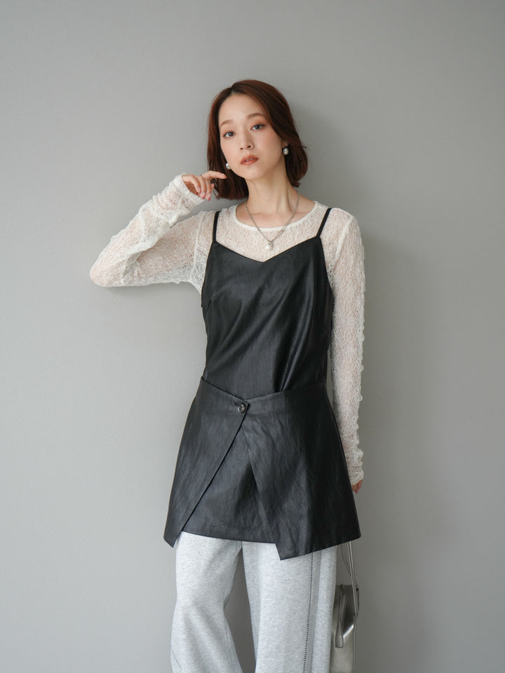 [予約]レイヤードレザーキャミソールチュニック/ブラック