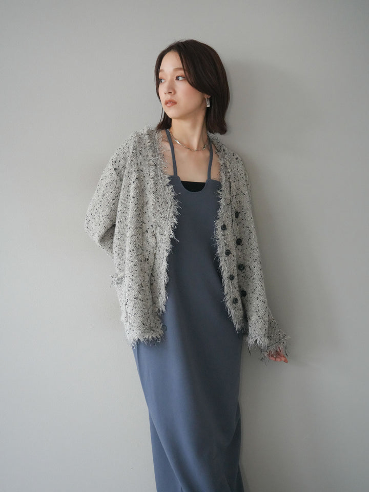 [予約]ネップフリンジニットカーディガン/khaki