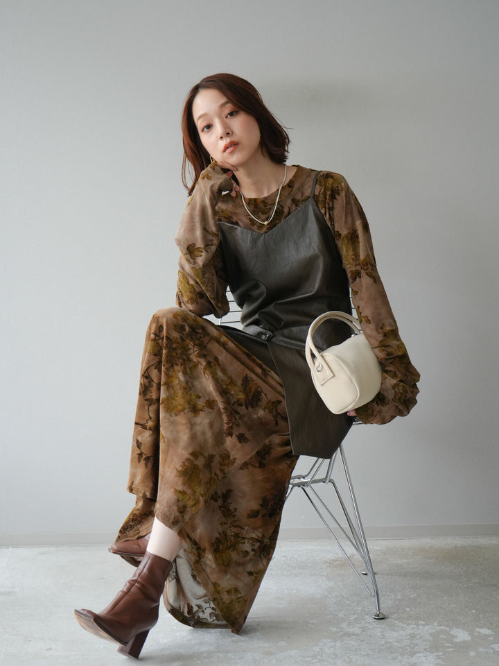 [予約]レイヤードレザーキャミソールチュニック/ブラウン