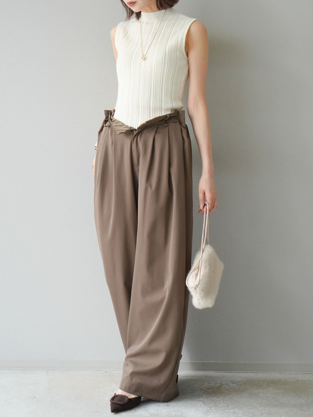 [予約]スリーブレスランダムリブニットトップス/アイボリー