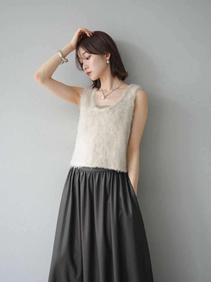 [予約]ミックスシャギーUネックベスト/エクリュ