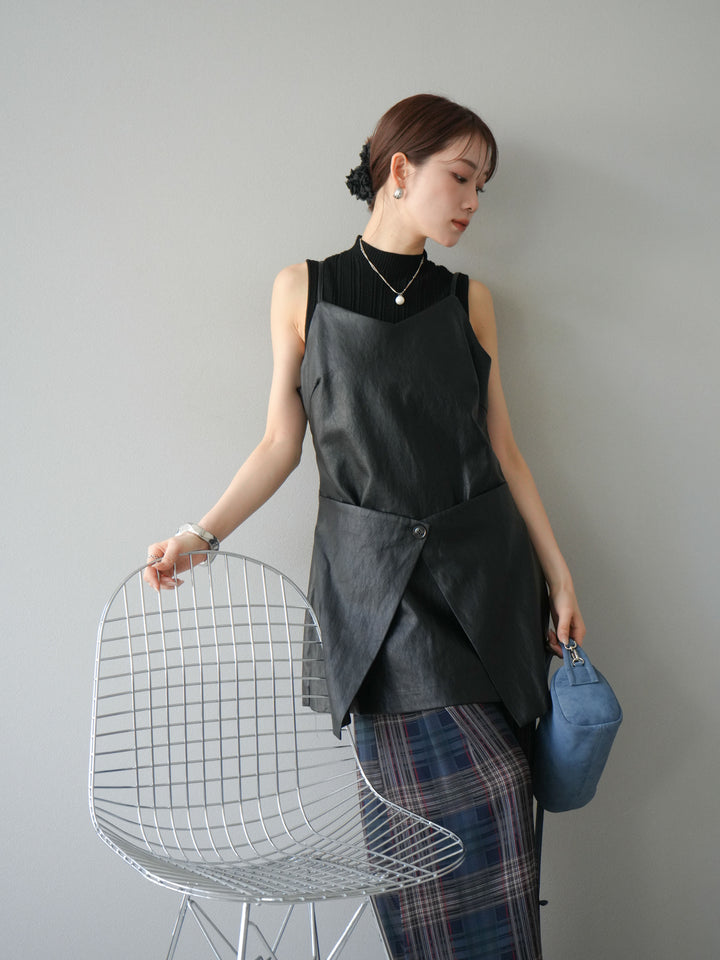 [予約]レイヤードレザーキャミソールチュニック/ブラック