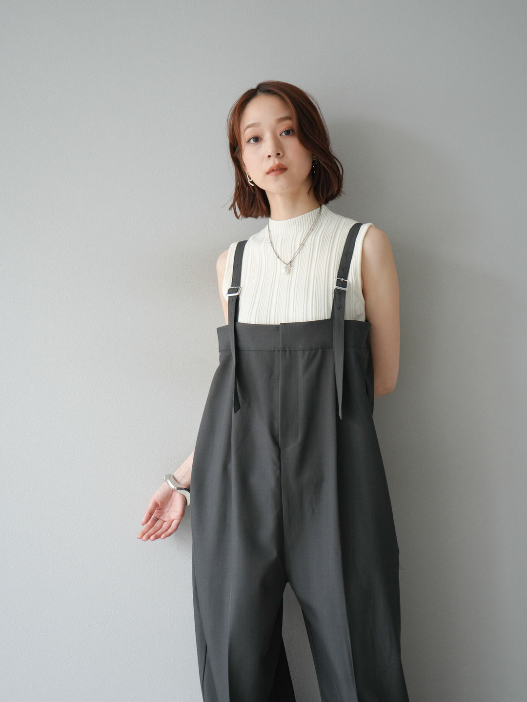 [予約]スリーブレスランダムリブニットトップス/アイボリー