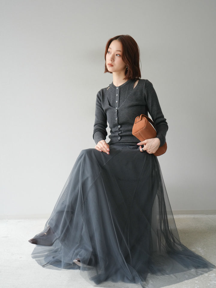 [予約]レイヤードデザインニットカーディガン/チャコール