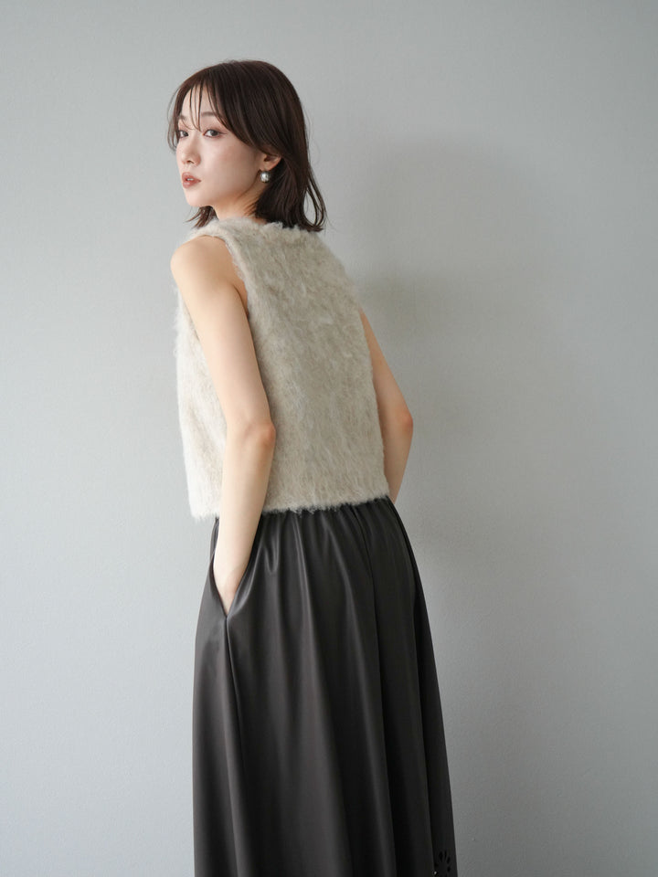 [予約]ミックスシャギーUネックベスト/エクリュ