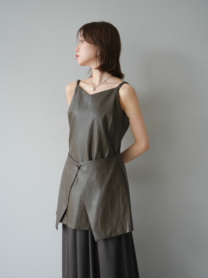 [予約]レイヤードレザーキャミソールチュニック/ブラウン