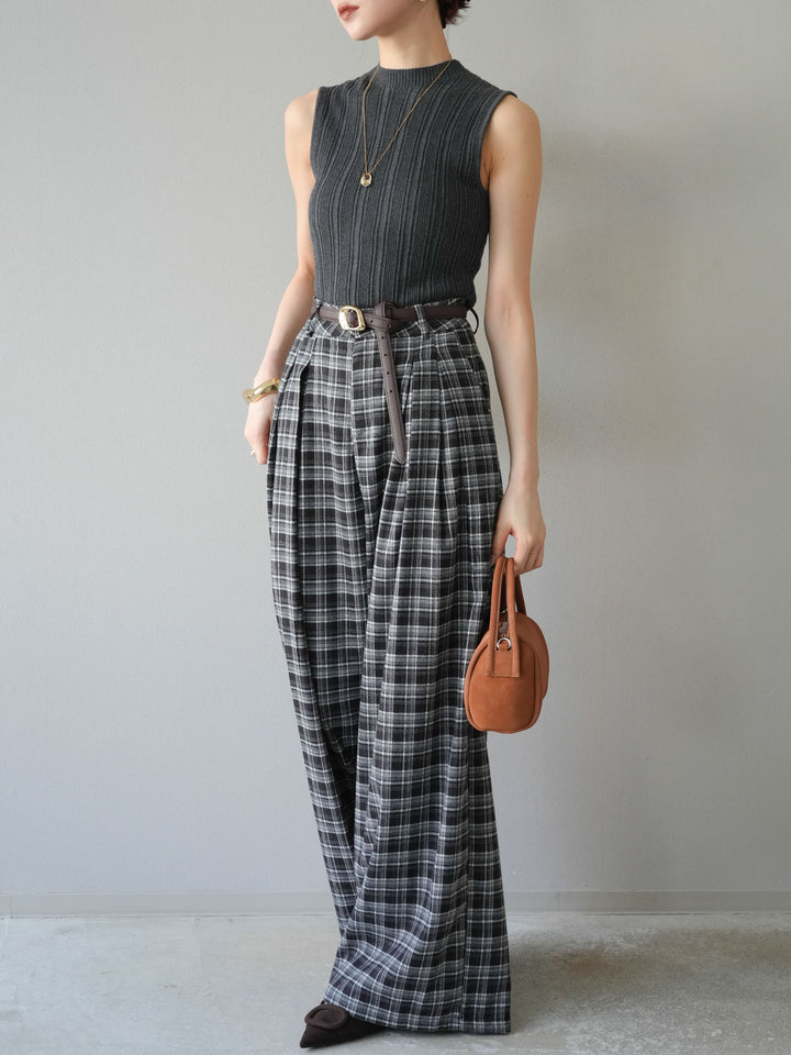 [予約]スリーブレスランダムリブニットトップス/グレー