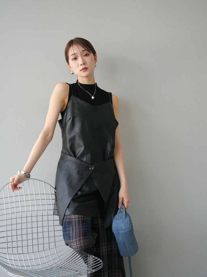 [予約]レイヤードレザーキャミソールチュニック/ブラック