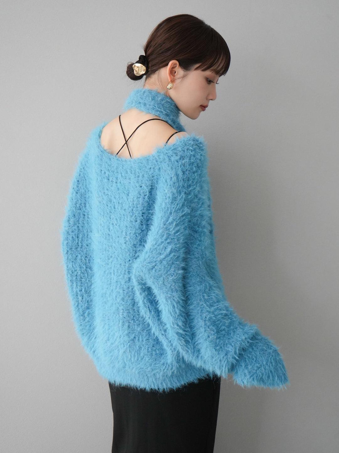 [預訂] 混紡毛絨針織披肩/藍色