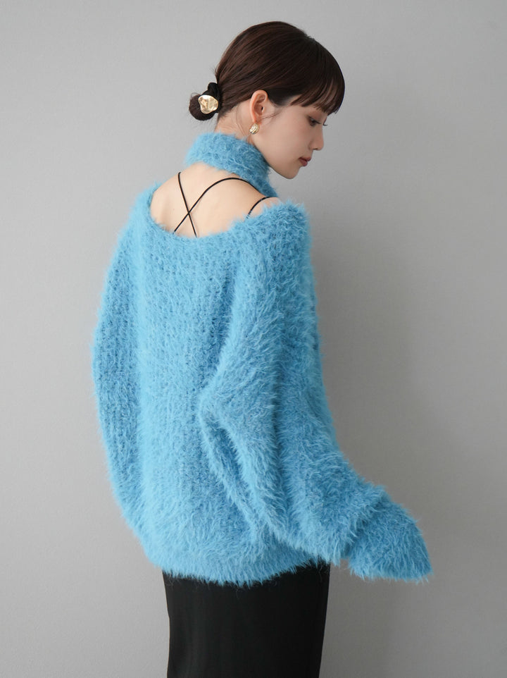[預訂] 混紡毛絨針織披肩/藍色