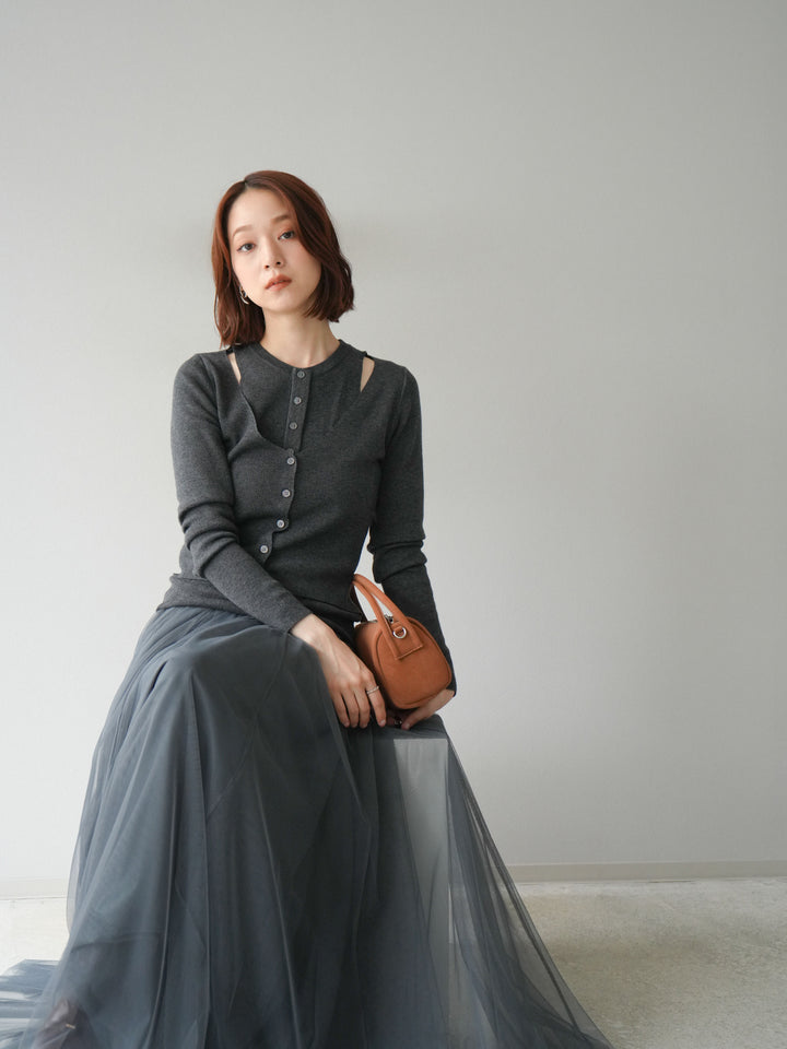 [予約]レイヤードデザインニットカーディガン/チャコール