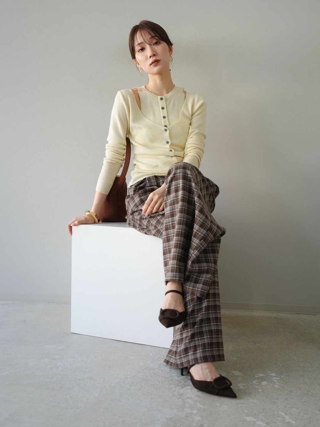 [予約]レイヤードデザインニットカーディガン/アイボリー