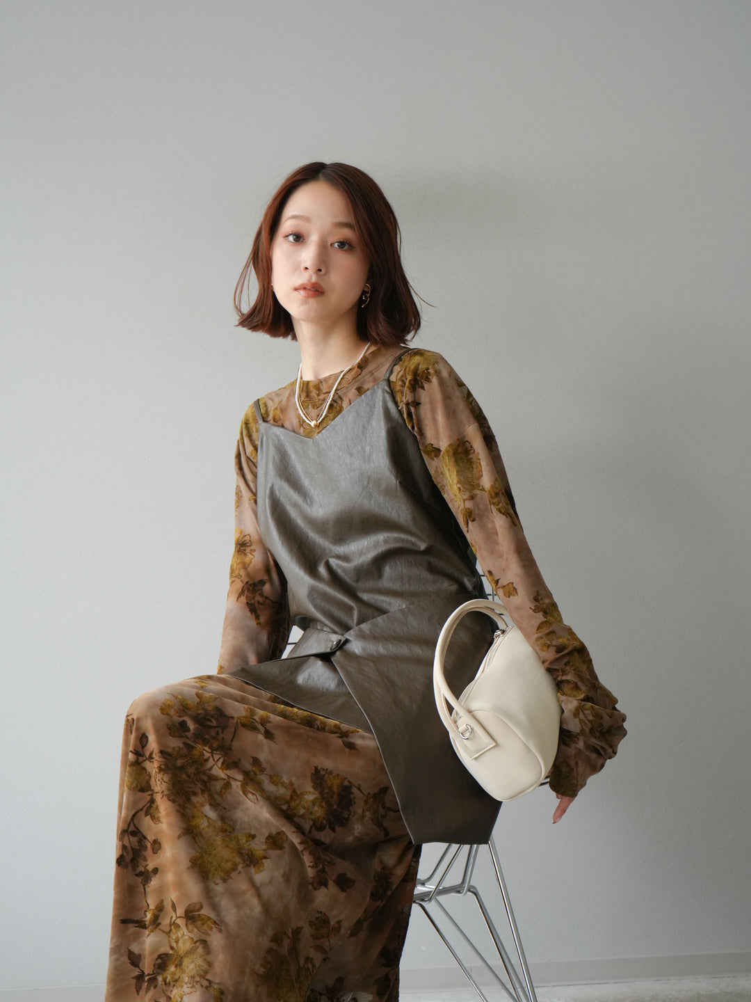 [予約]レイヤードレザーキャミソールチュニック/ブラウン