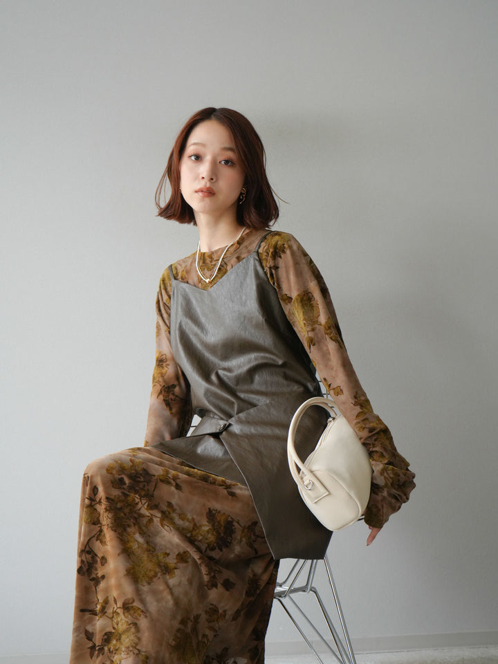 [予約]レイヤードレザーキャミソールチュニック/ブラウン