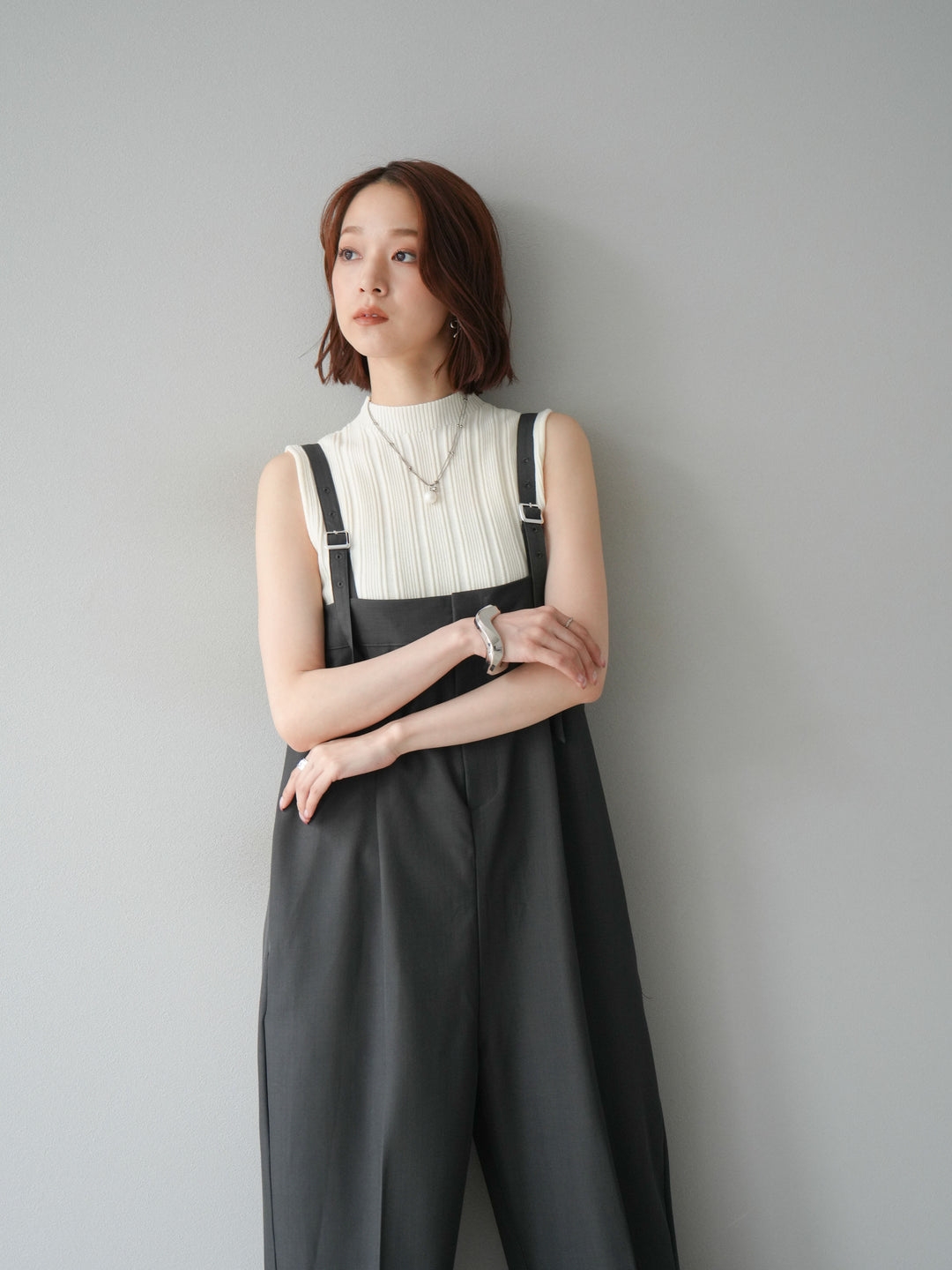 [予約]スリーブレスランダムリブニットトップス/アイボリー