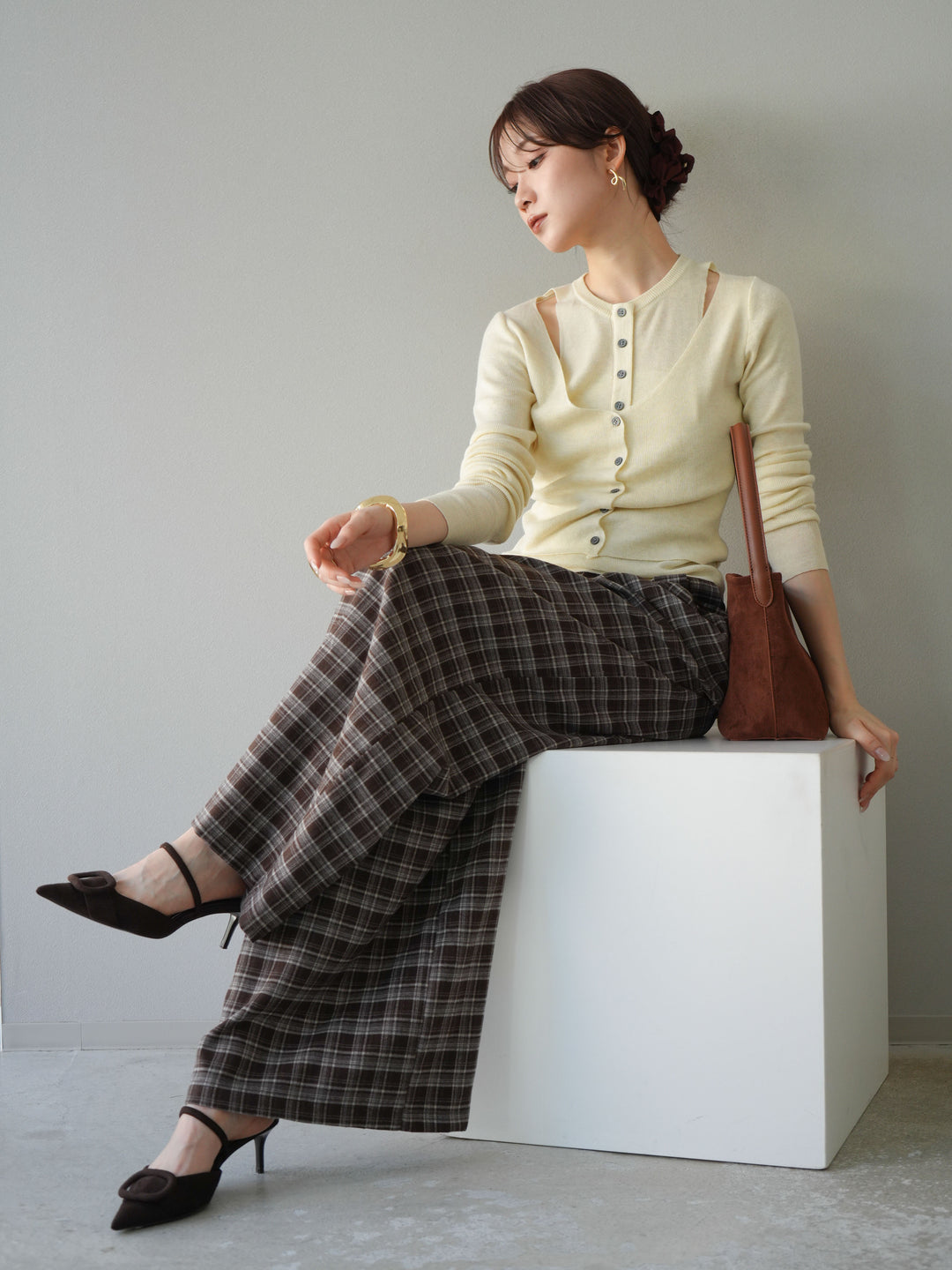 [予約]レイヤードデザインニットカーディガン/アイボリー