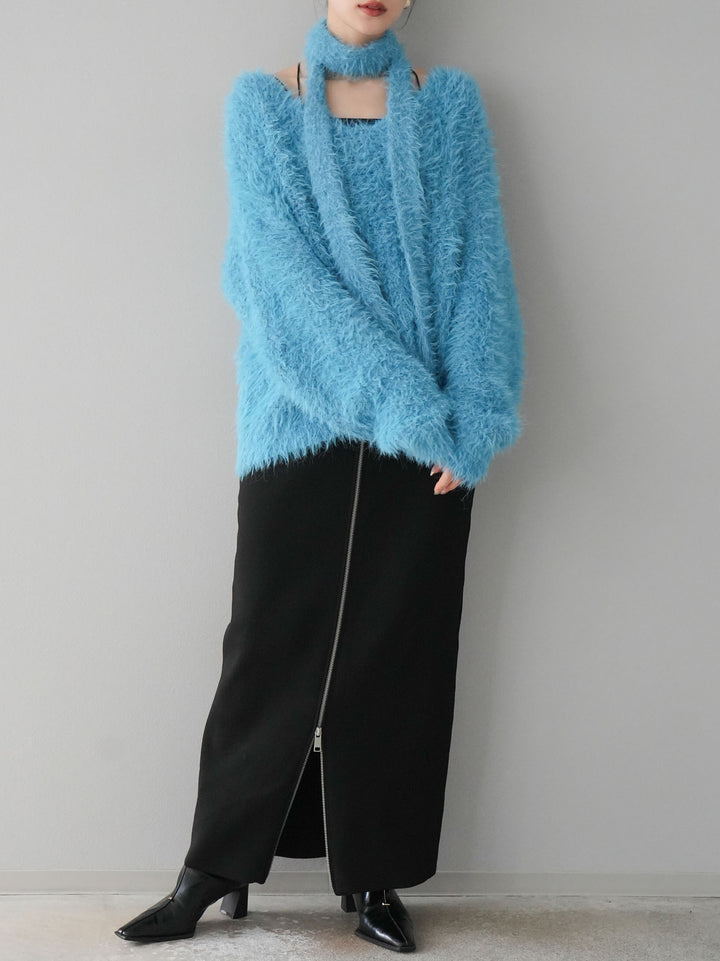 [預訂] 混紡毛絨針織披肩/藍色