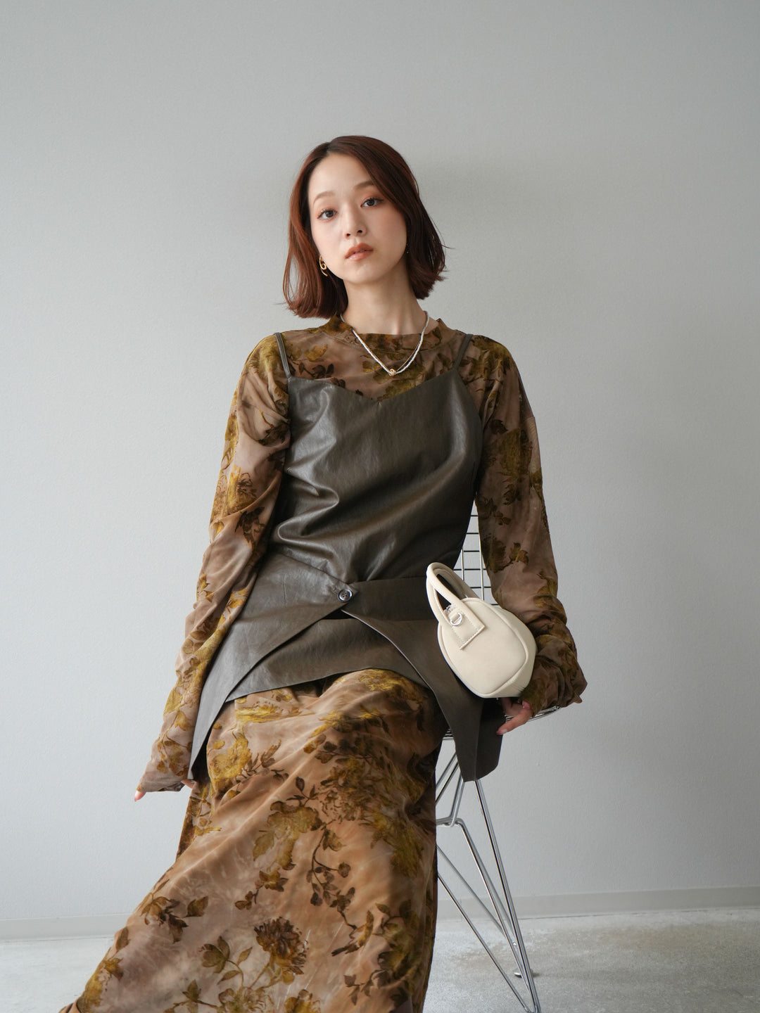 [予約]レイヤードレザーキャミソールチュニック/ブラウン