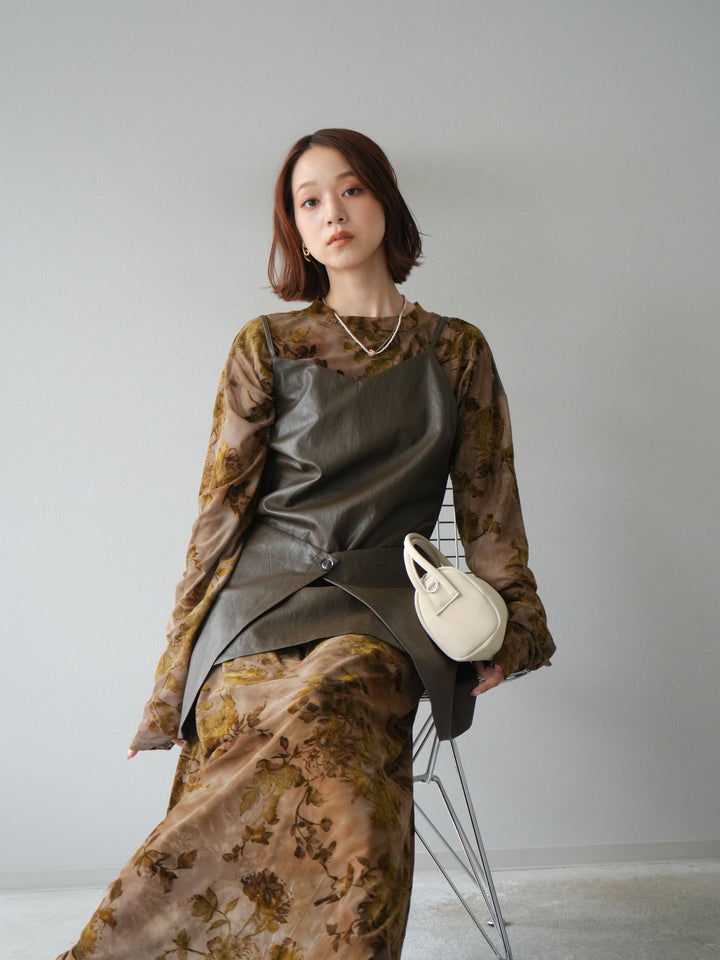 [予約]レイヤードレザーキャミソールチュニック/ブラウン