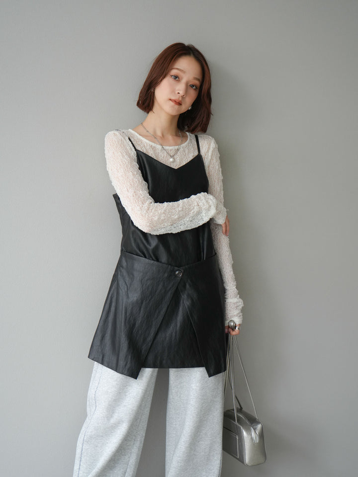 [予約]レイヤードレザーキャミソールチュニック/ブラック