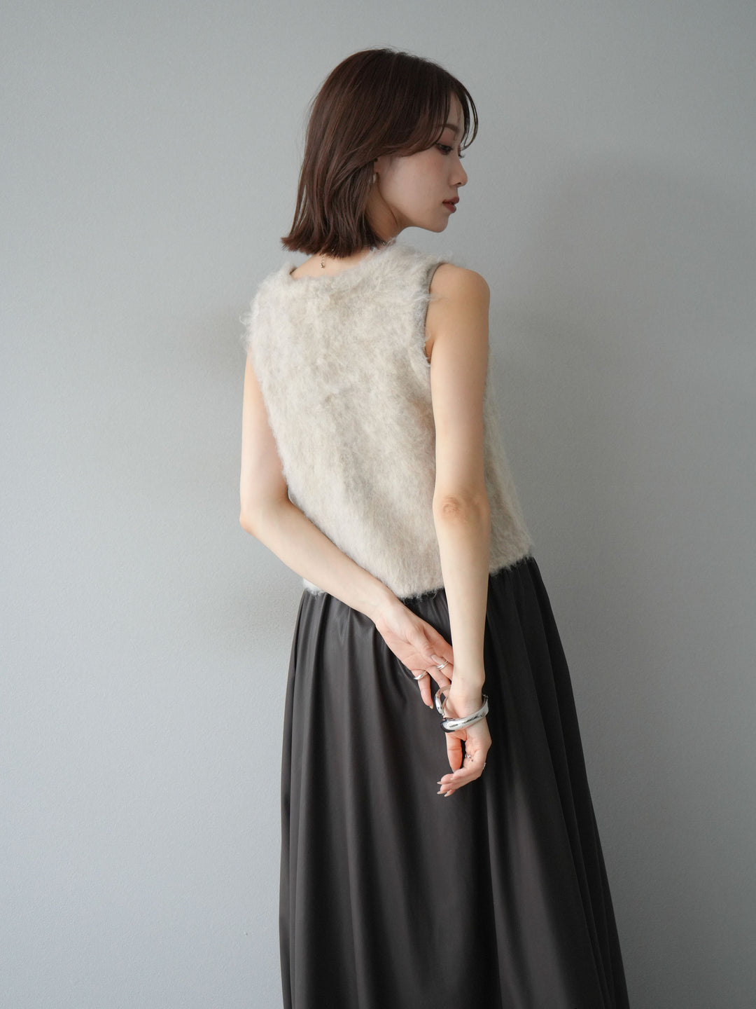 [予約]ミックスシャギーUネックベスト/エクリュ