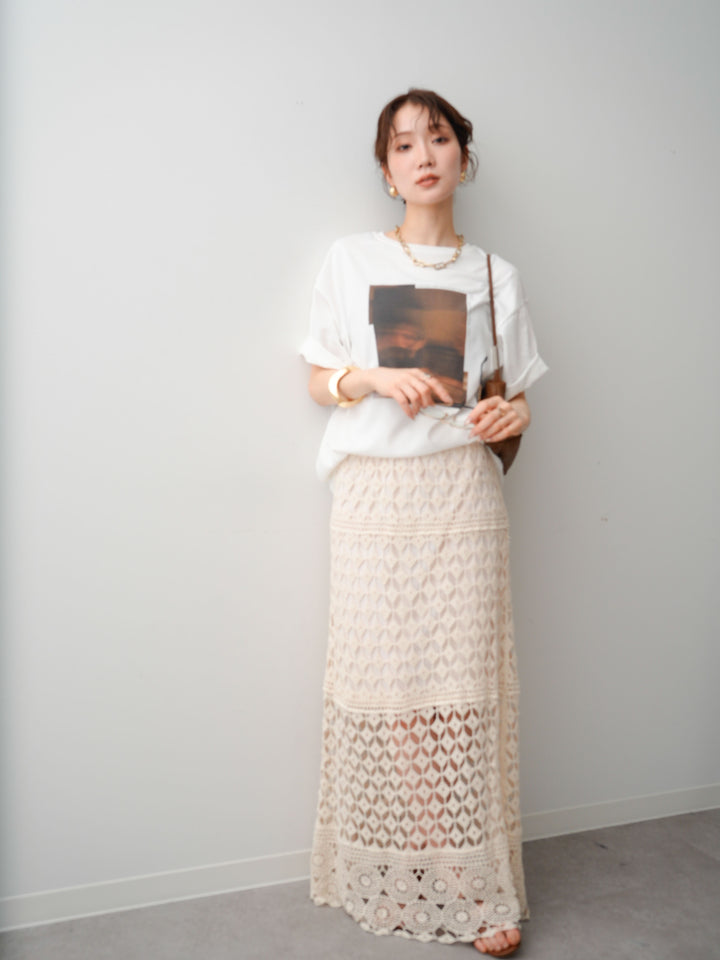 [SET]フォトプリントロゴTEE+クロシェレースIラインスカート(2set)