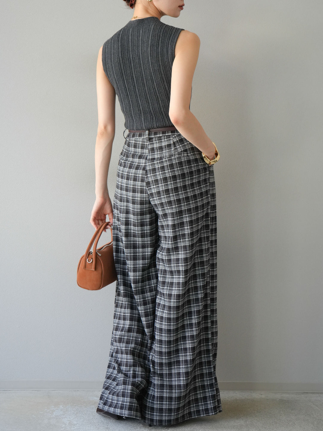 [予約]スリーブレスランダムリブニットトップス/グレー